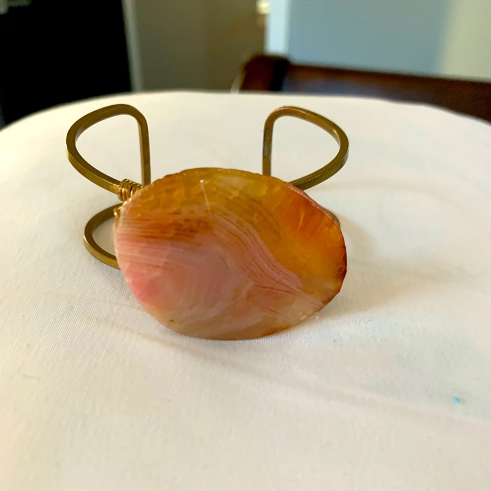 Orange Stone Brass Bracelet